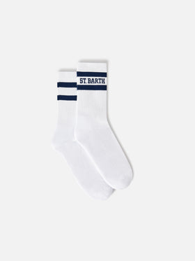 White cotton sport socks with St. Barth lettering