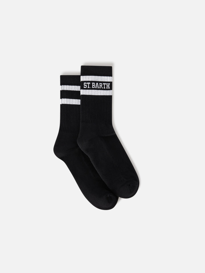 Black cotton sport socks with St. Barth lettering