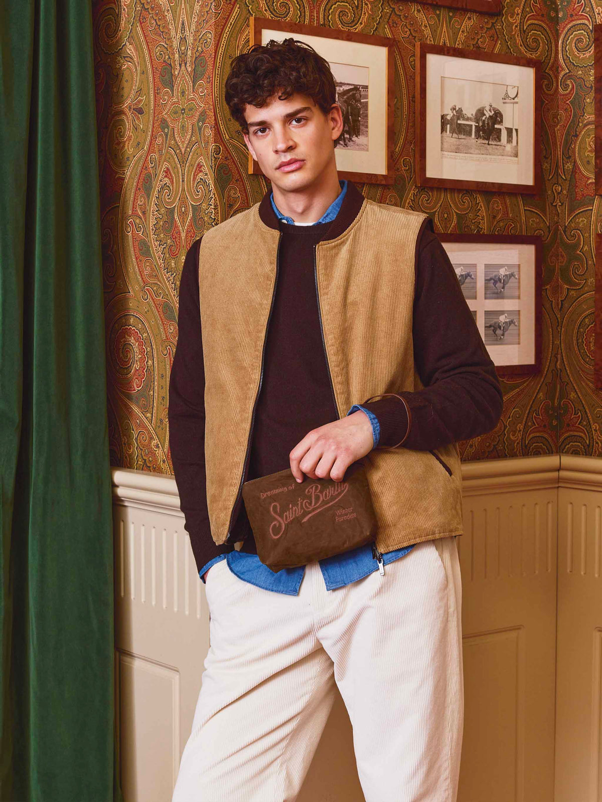 Spencer reversible vest in beige corduroy and brown