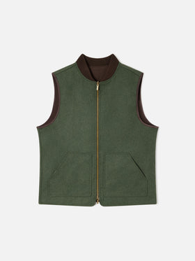 Gilet réversible Spencer en mélange de laine vert militaire 