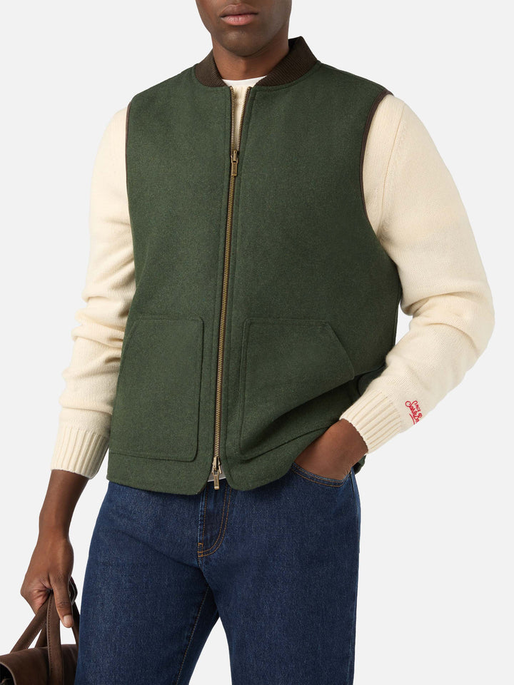 Military green Spencer wool blend reversible vest