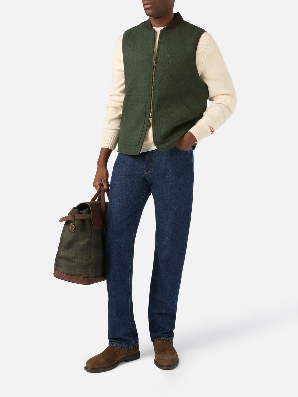 Gilet réversible Spencer en mélange de laine vert militaire 