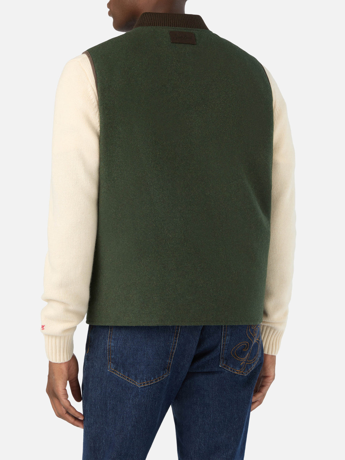 Gilet réversible Spencer en mélange de laine vert militaire 