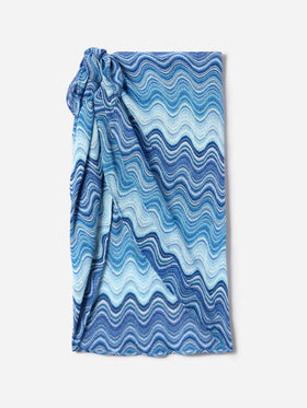 Sery short pareo in light blue degradé raschel fabric