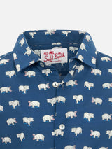 Blue Boy muslin cotton shirt Sharouk with micro hippo print