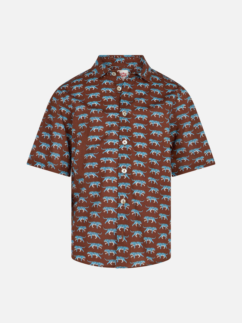 Brown Boy muslin cotton shirt Sharouk with tiger print