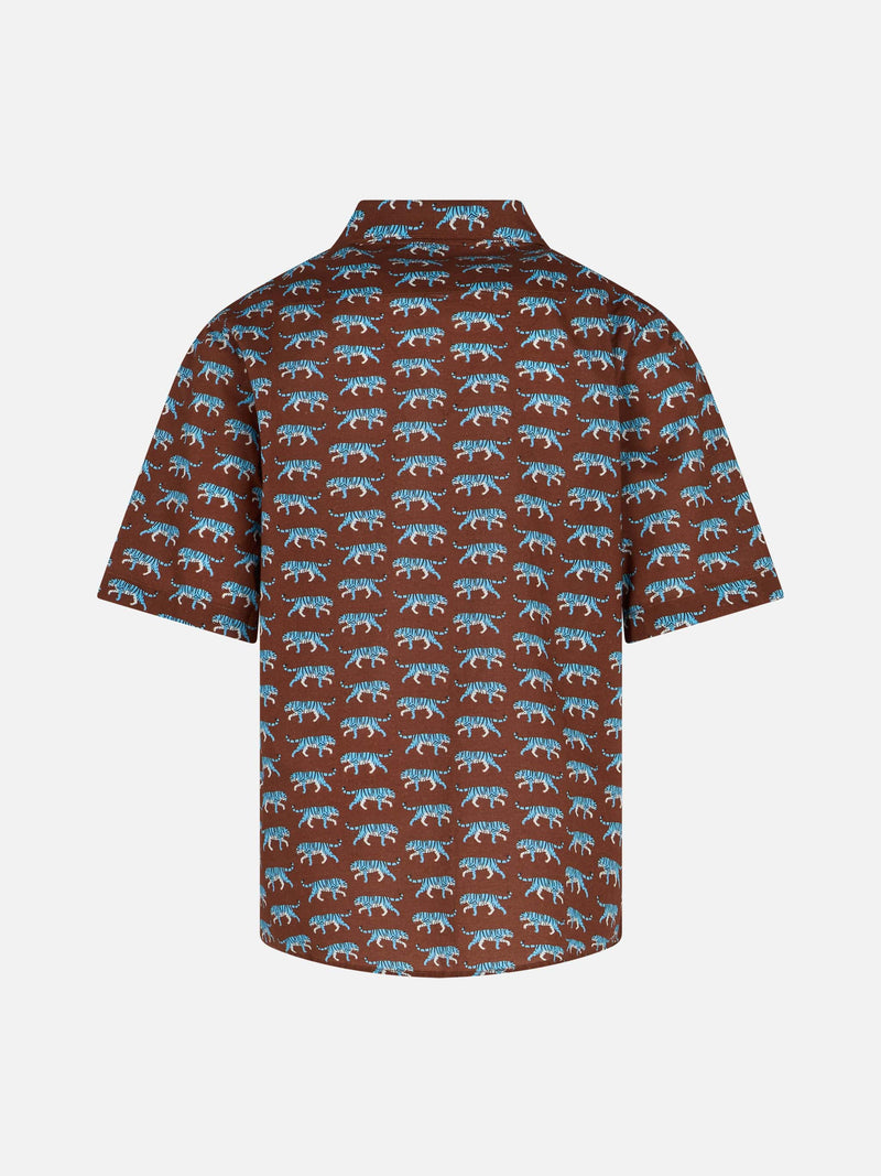 Brown Boy muslin cotton shirt Sharouk with tiger print