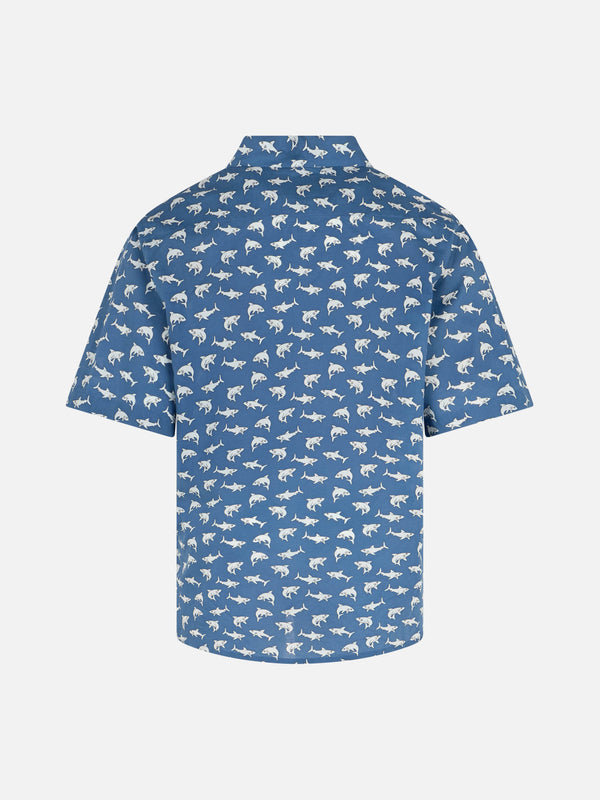 Blue Boy Musselin-Baumwollhemd Sharouk mit Hai-Print