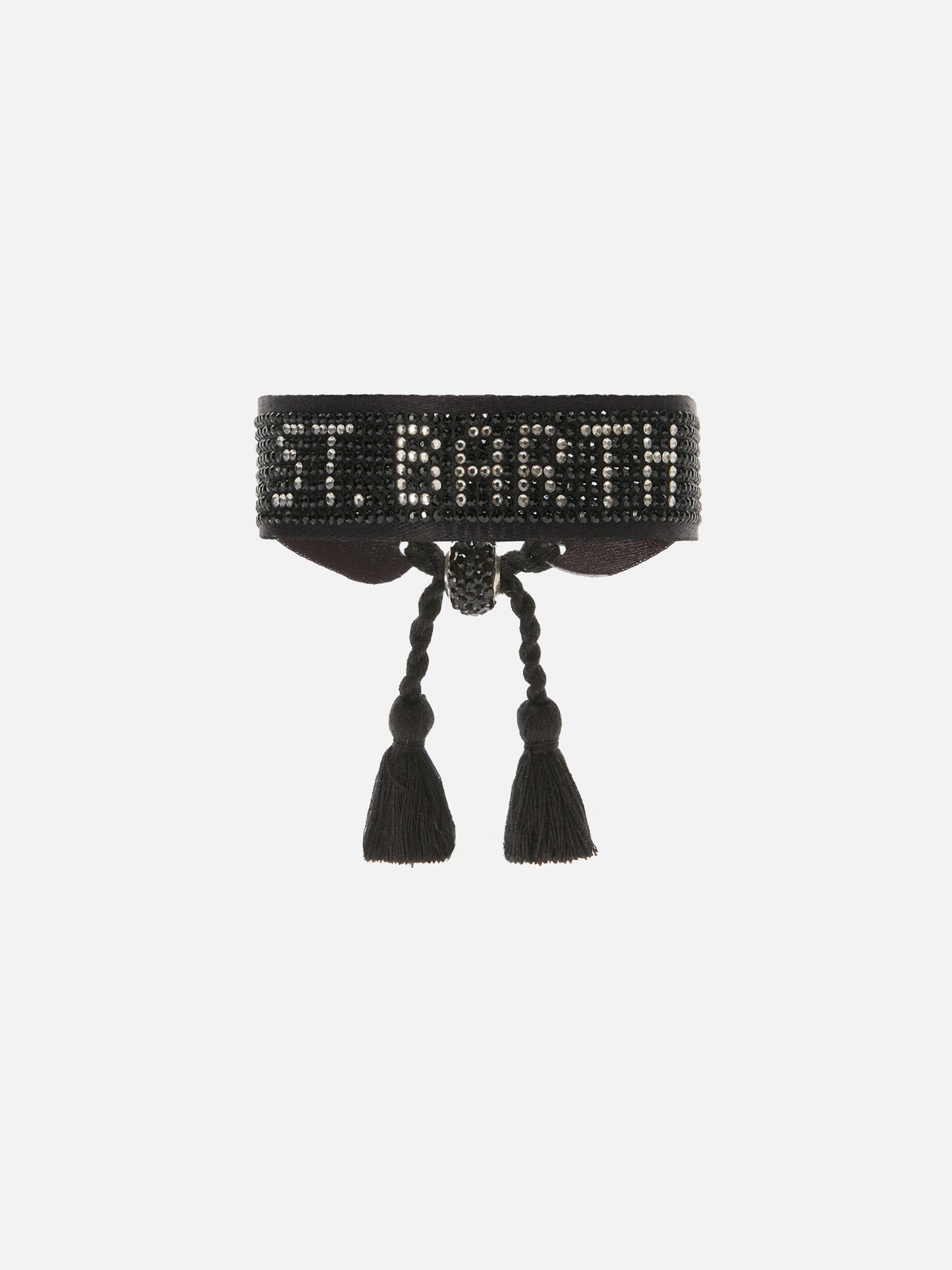 Black fabric bracelet with St. Barth beaded lettering