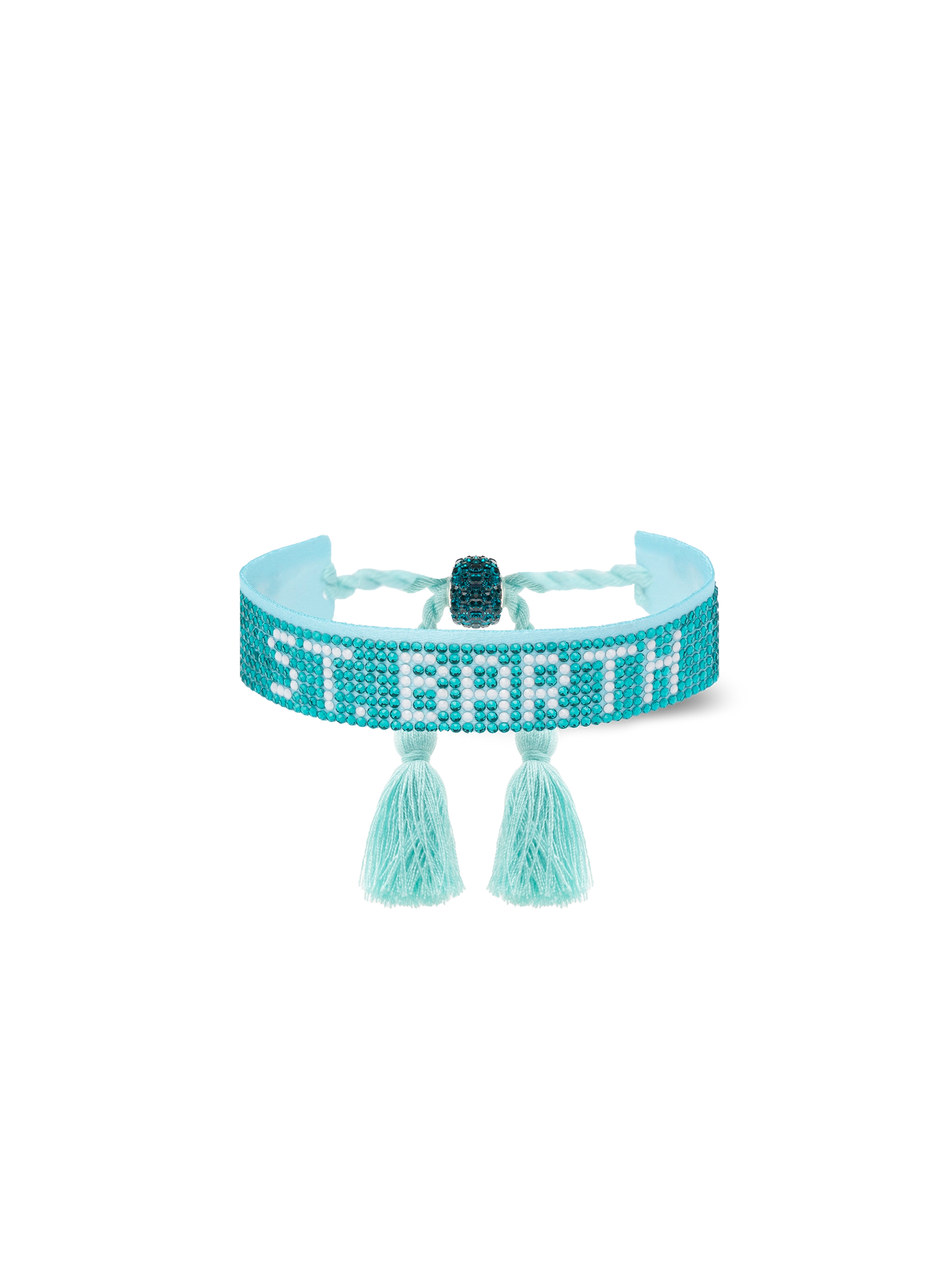 Braccialetto con strass verde acqua con scritta Saint Barth