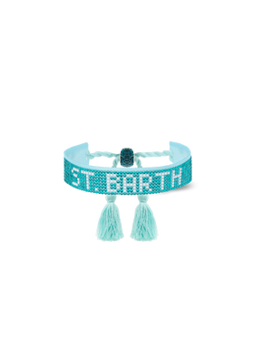 Braccialetto con strass verde acqua con scritta Saint Barth