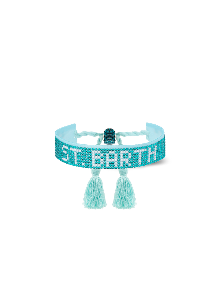Water green rhinestones bracelet with St. Barth lettering
