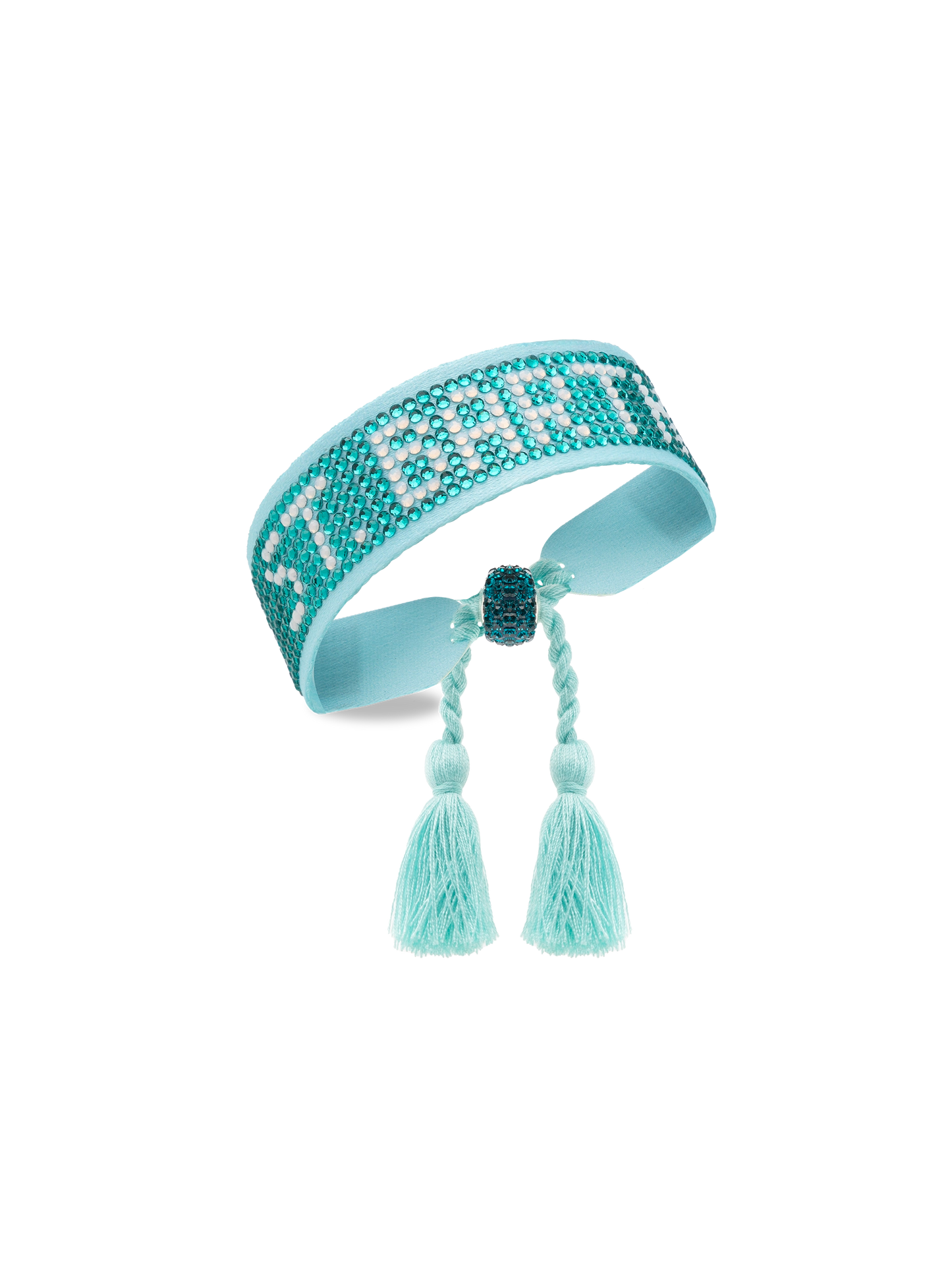 Braccialetto con strass verde acqua con scritta Saint Barth