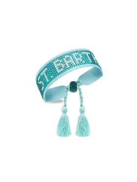 Braccialetto con strass verde acqua con scritta Saint Barth