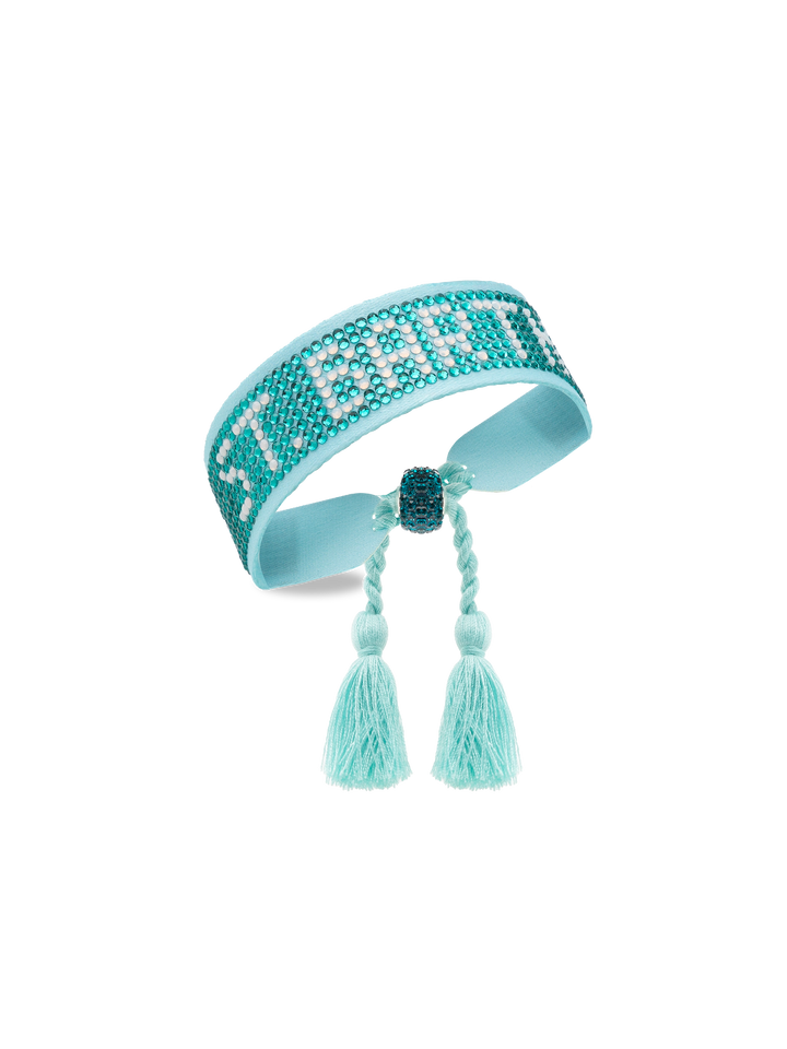 Water green rhinestones bracelet with St. Barth lettering