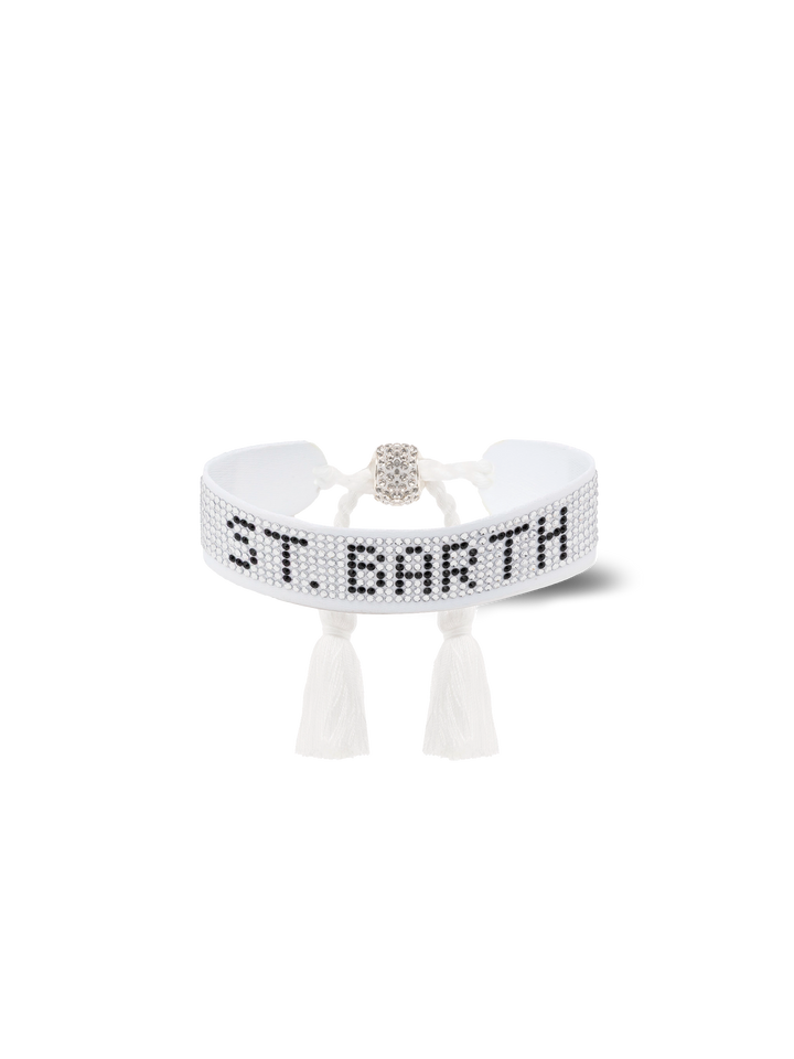 White rhinestones bracelet with St. Barth lettering