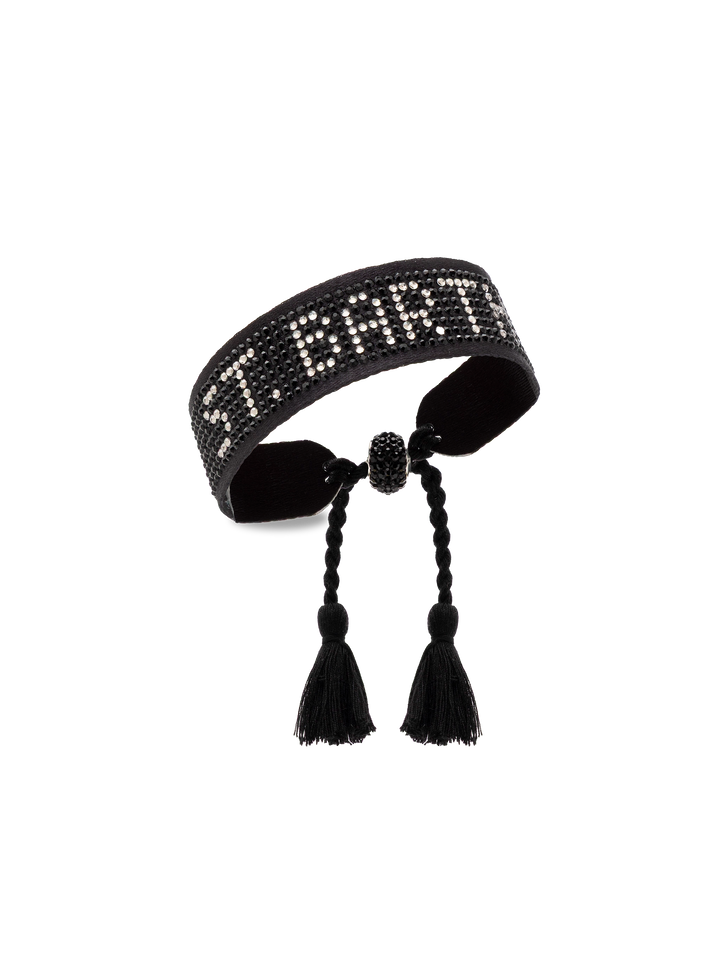 Black rhinestones bracelet with St. Barth lettering