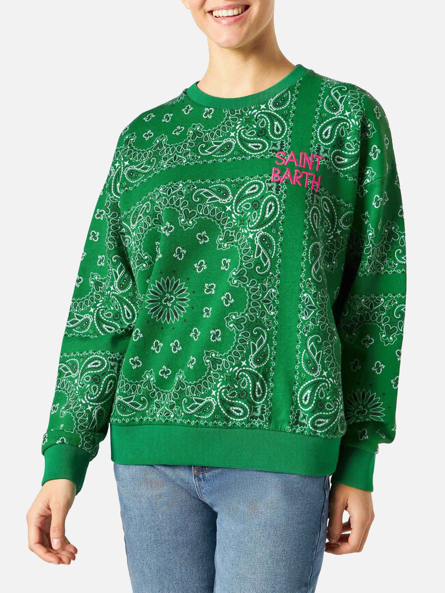 Green Stardust cotton sweatshirt with bandana print