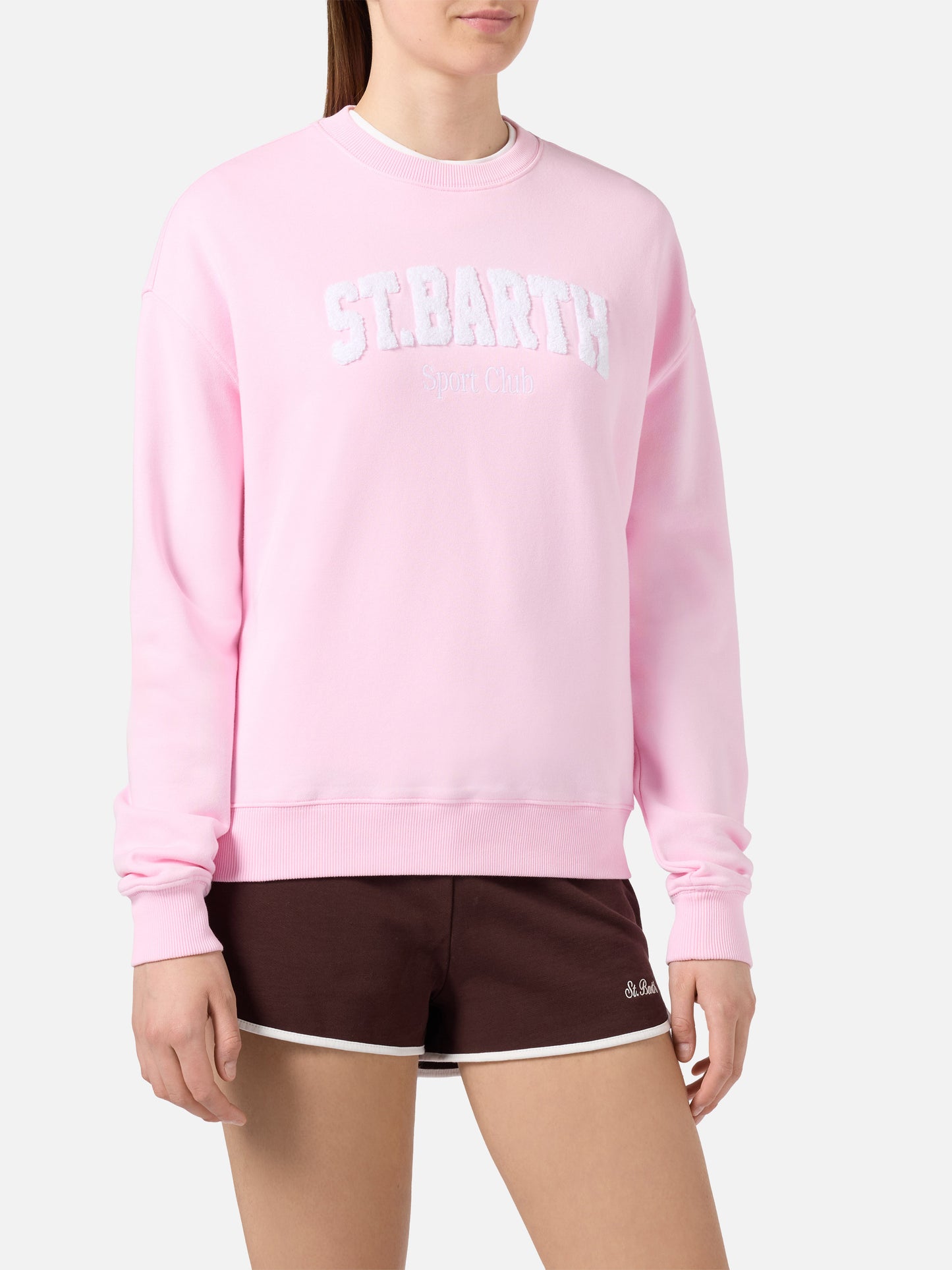Pink Stardust sweatshirt with raised terry-effect logo and Sport Club embroidery