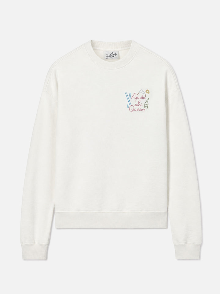 Sweat-shirt Stardust en coton blanc avec application de strass Après Ski Queen 