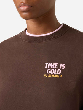 Brown Stardust sweatshirt with Time Is Gold print