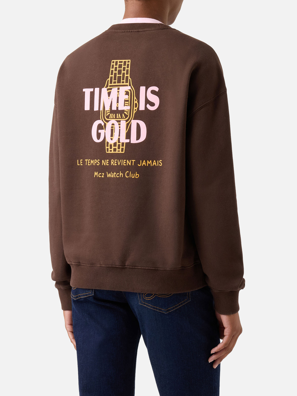 Brown Stardust sweatshirt with Time Is Gold print