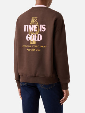Brown Stardust sweatshirt with Time Is Gold print