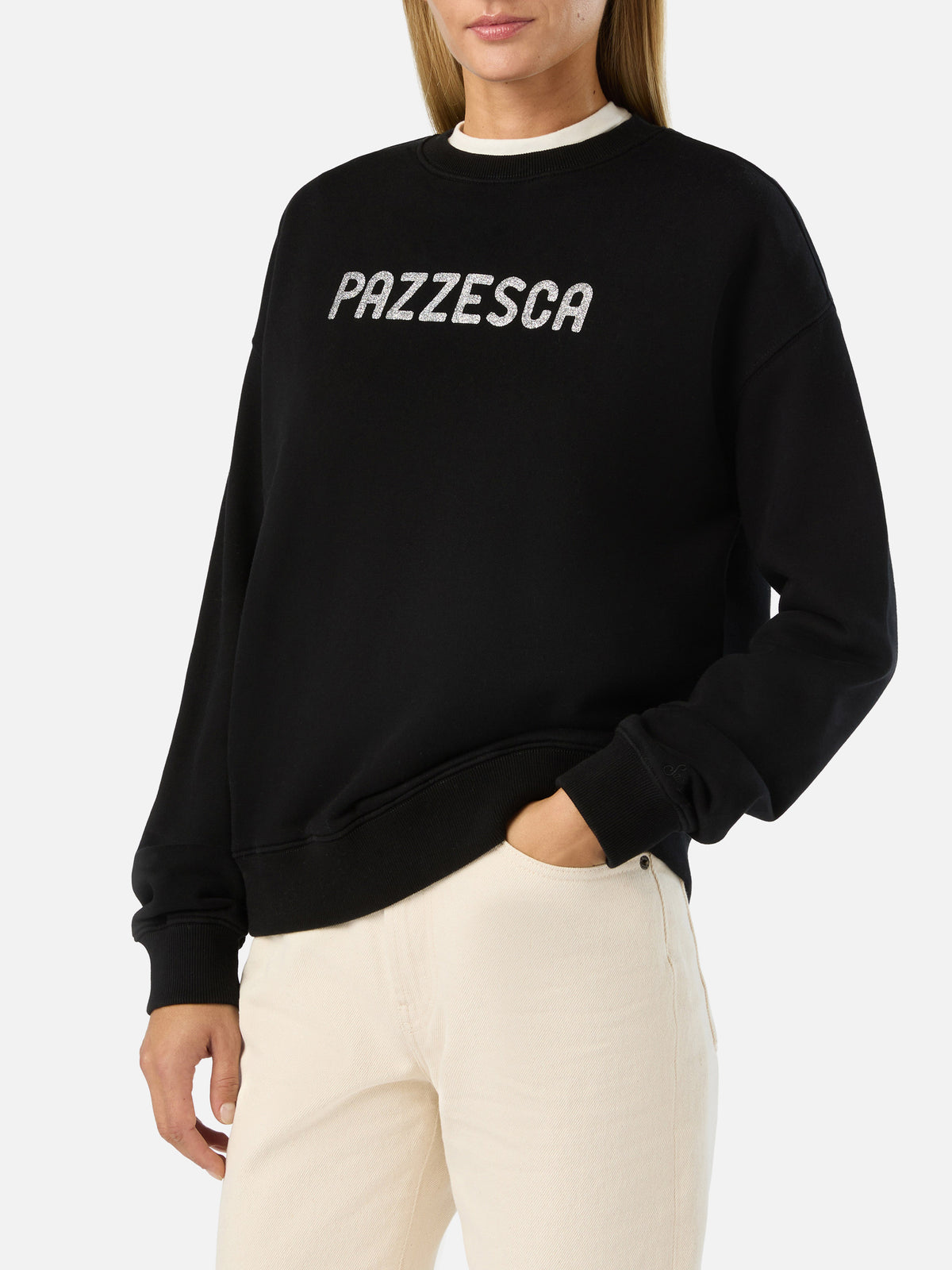 Black Stardust sweatshirt with Pazzesca glitter print