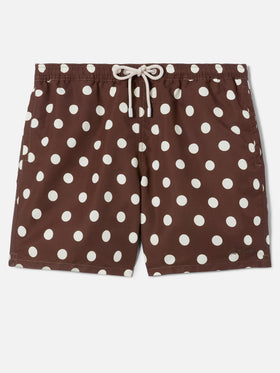 Syros swim shorts in brown with polka dot embroidery