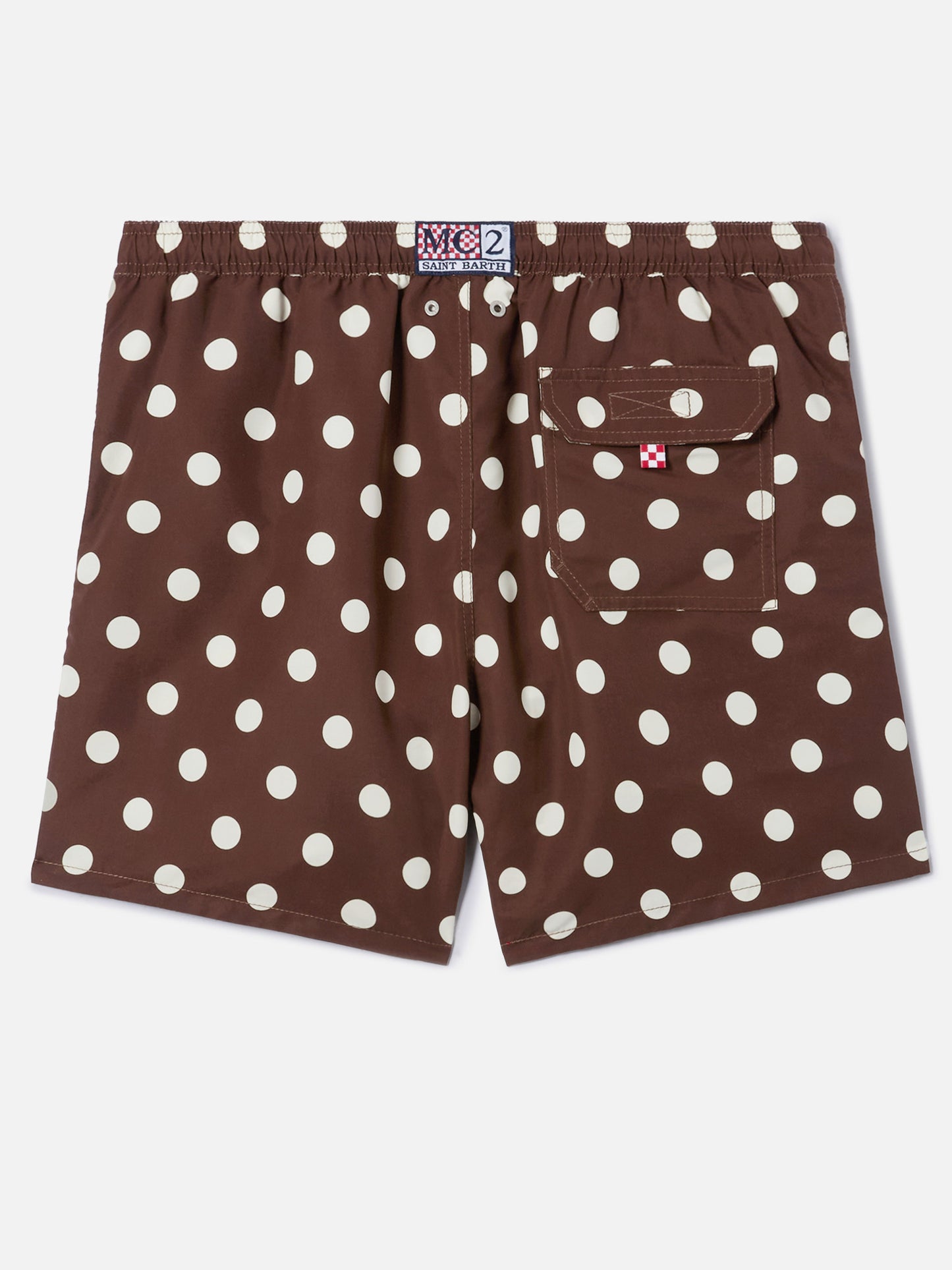 Syros swim shorts in brown with polka dot embroidery