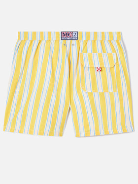 Costume mare Syros a righe gialle con ricamo logo