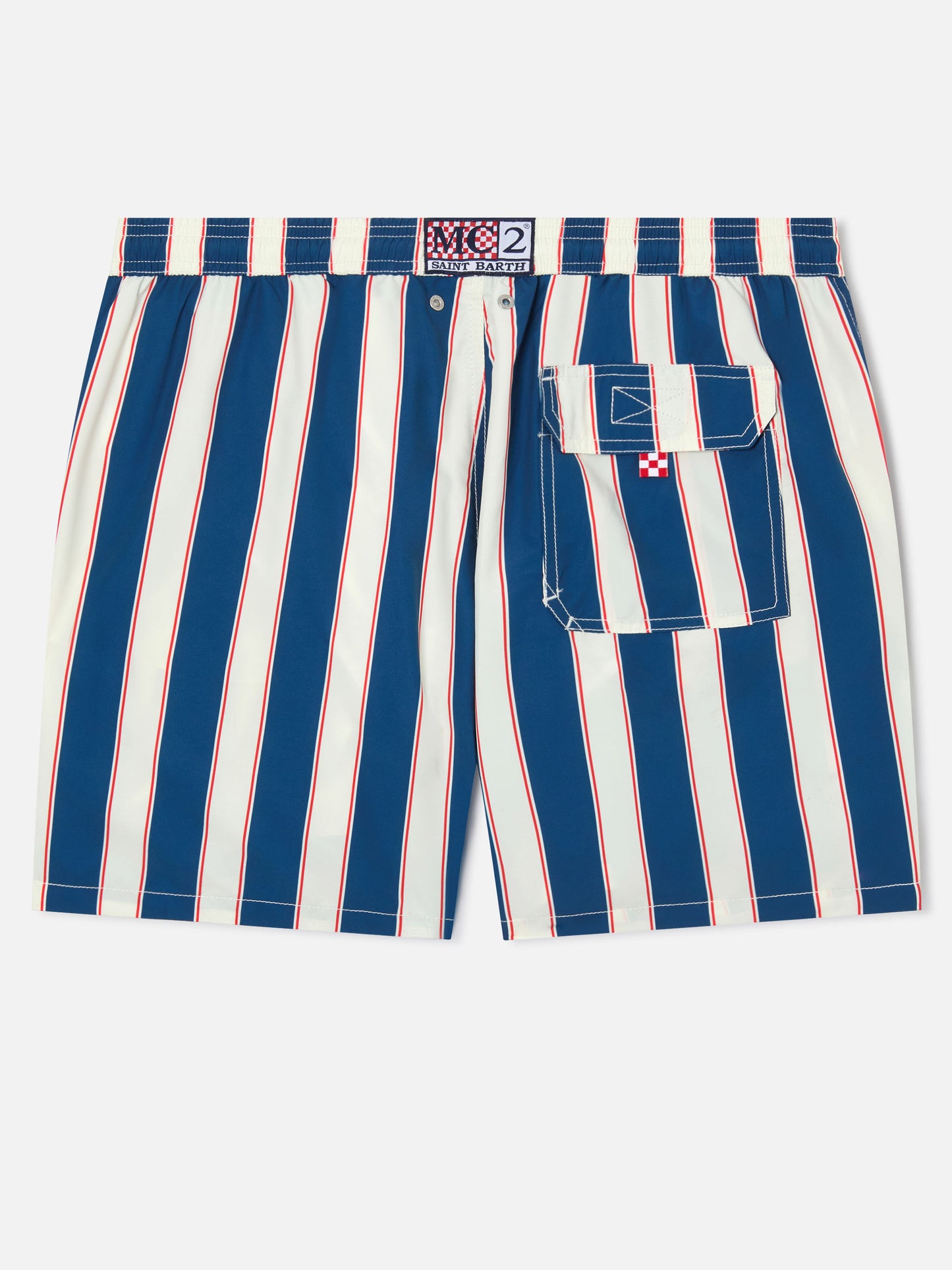 Syros swim shorts with blue striped pattern and logo embroidery