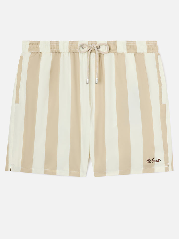 Syros swim shorts with white and beige striped print