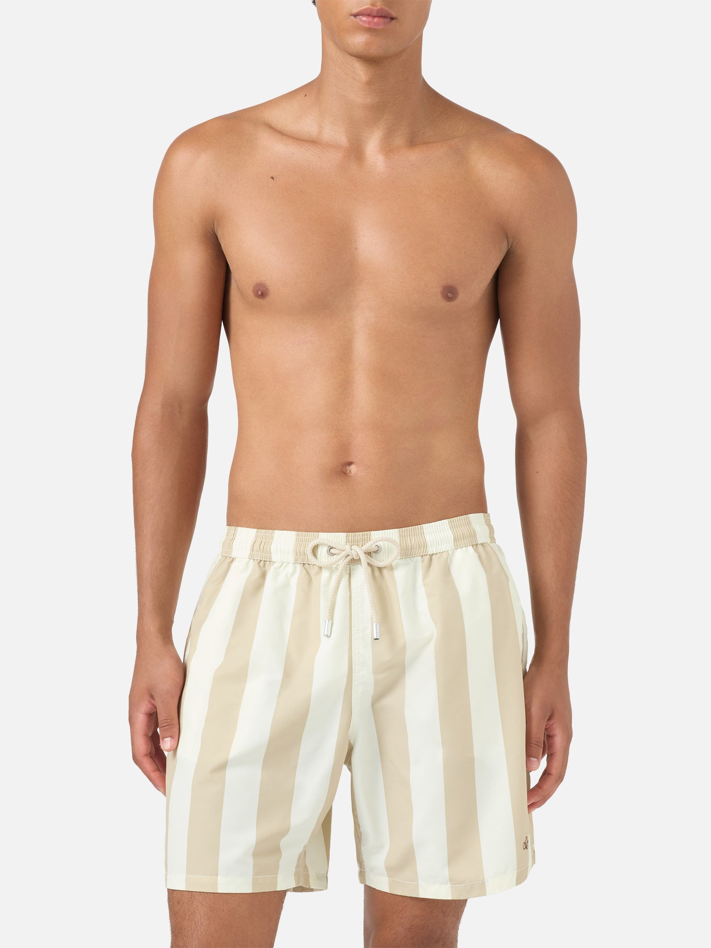 Costume mare Syros a righe bianche e beige