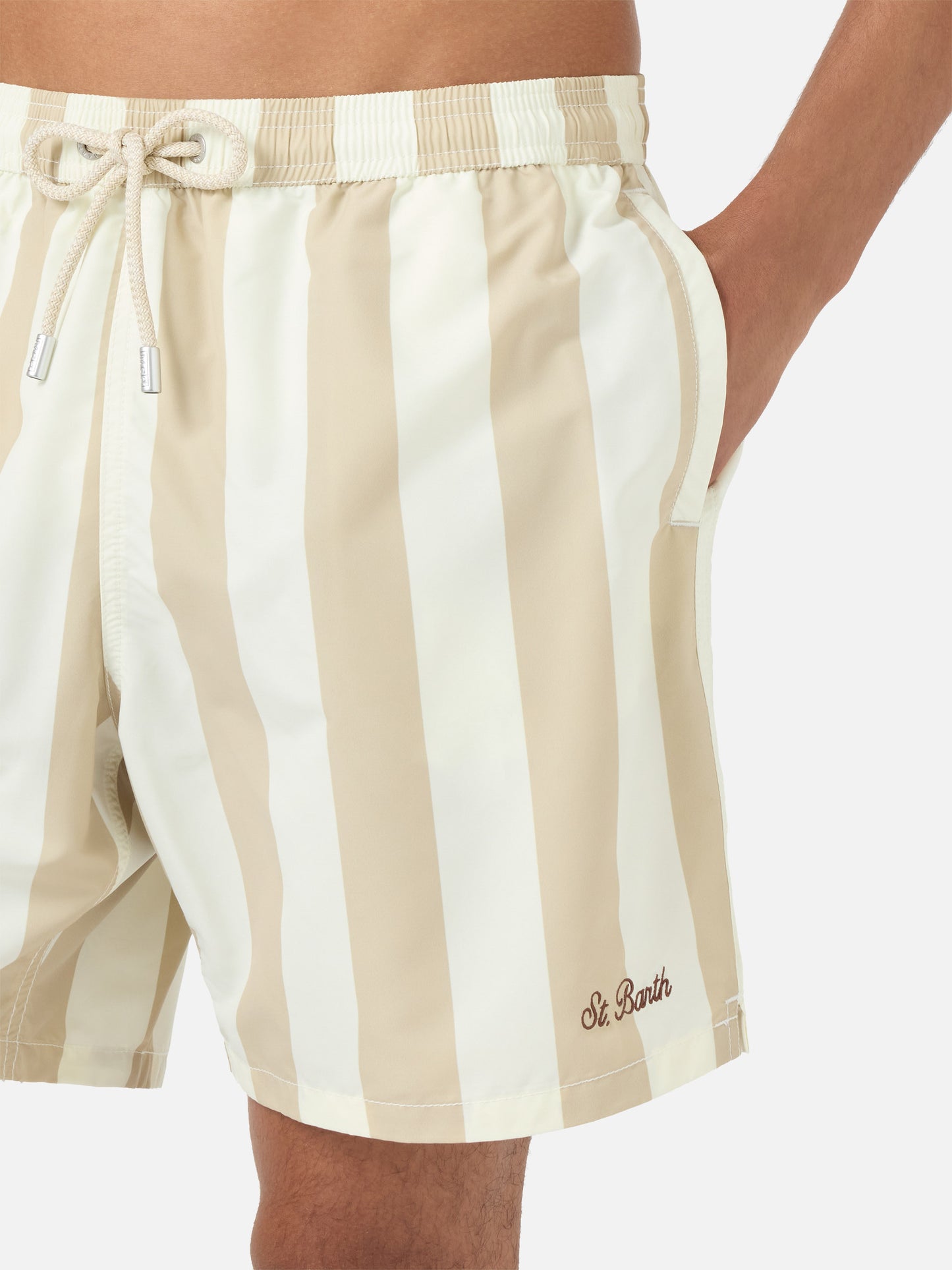 Costume mare Syros a righe bianche e beige