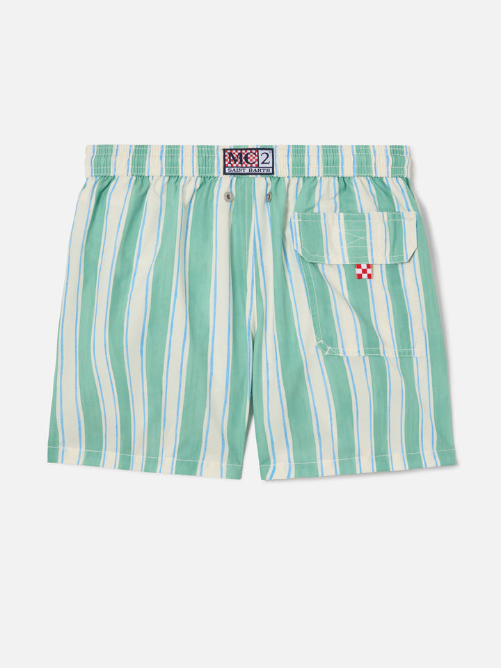 Costume Syros Jr a righe con ricamo St. Barth