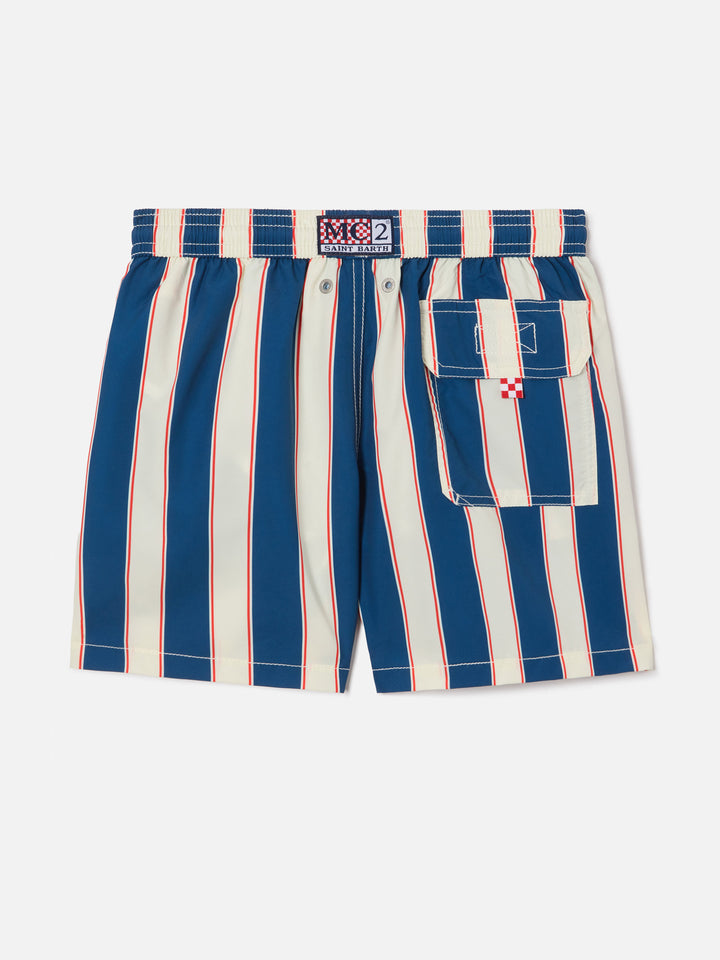 Costume Syros Jr a righe con ricamo St. Barth