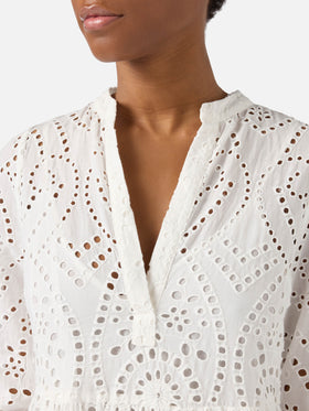 Abito lungo Sylvia in sangallo bianco