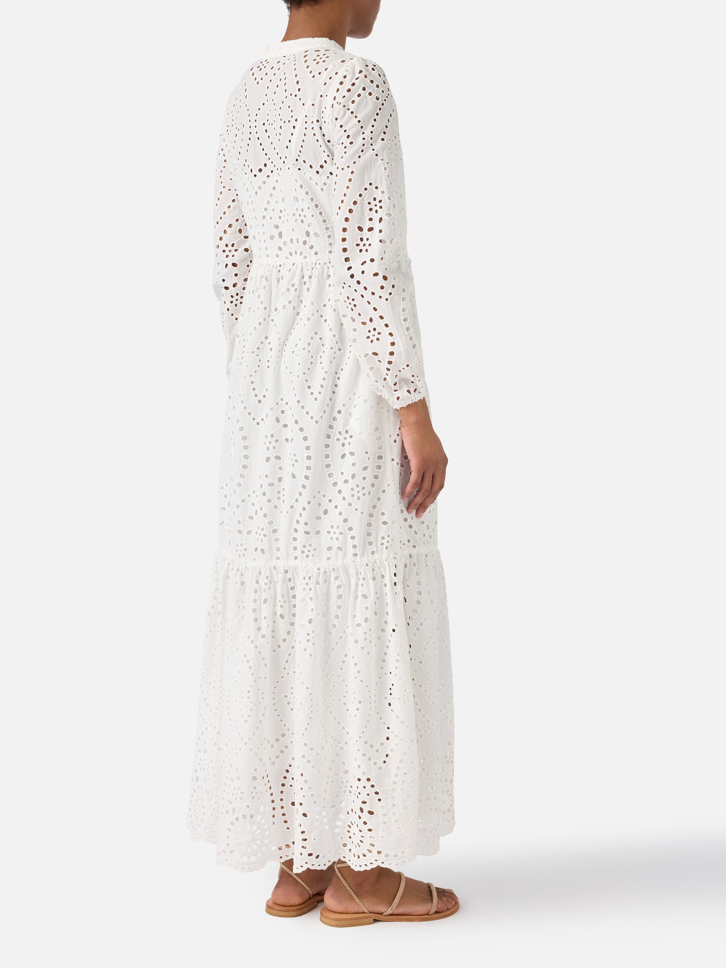 Abito lungo Sylvia in sangallo bianco