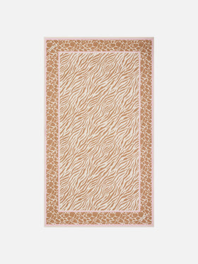 Thaiti long pareo in silk blend with brown zebra animal print