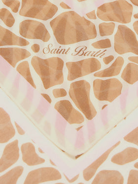 Thaiti long pareo in silk blend with brown zebra animal print