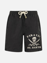 Schwarze klassische Badeshorts für Jungen Tender mit Piratenstickerei