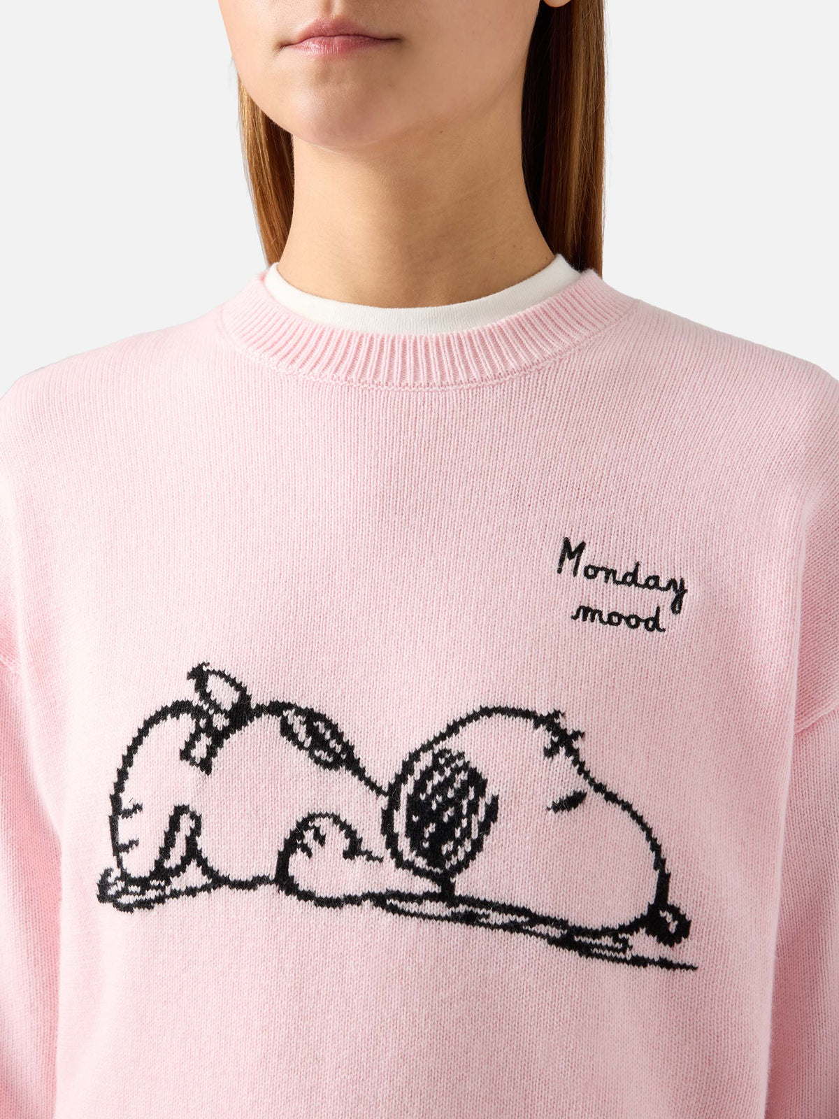 Pink Tessa wool and cashmere blend crewneck knit with Snoopy intarsia | Special edition