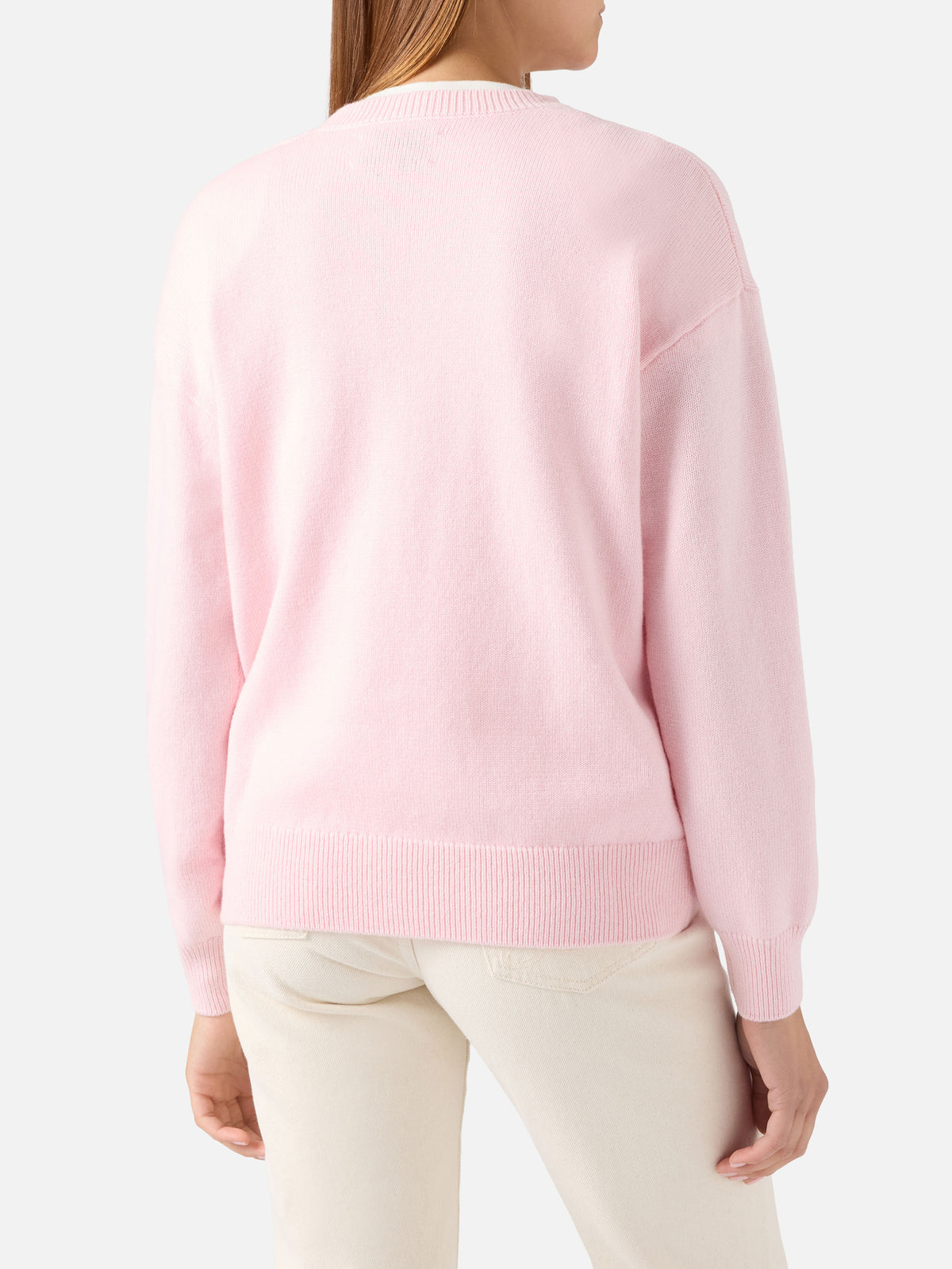Pink Tessa wool and cashmere blend crewneck knit with Snoopy intarsia | Special edition