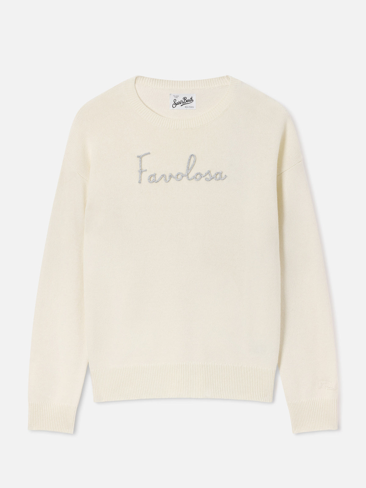 Off-white Tessa Rundhals-Strick aus Wolle und Kaschmir-Mischung mit Favolosa-Stickerei 