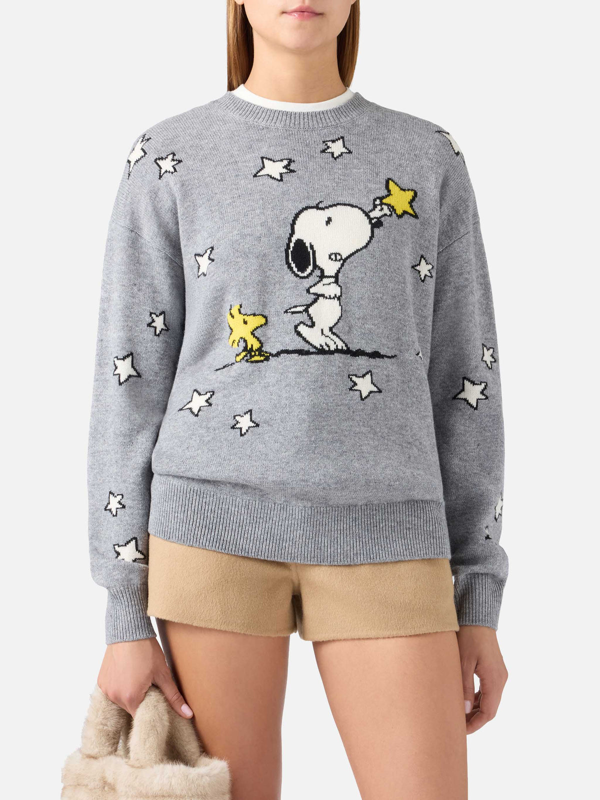 Grey Tessa wool and cashmere blend crewneck knit with Snoopy intarsia | Special edition