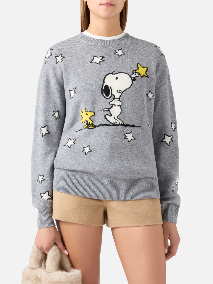 Grauer Tessa Rundhalspullover aus Woll- und Kaschmirmischung mit Snoopy-Intarsie | Special edition 