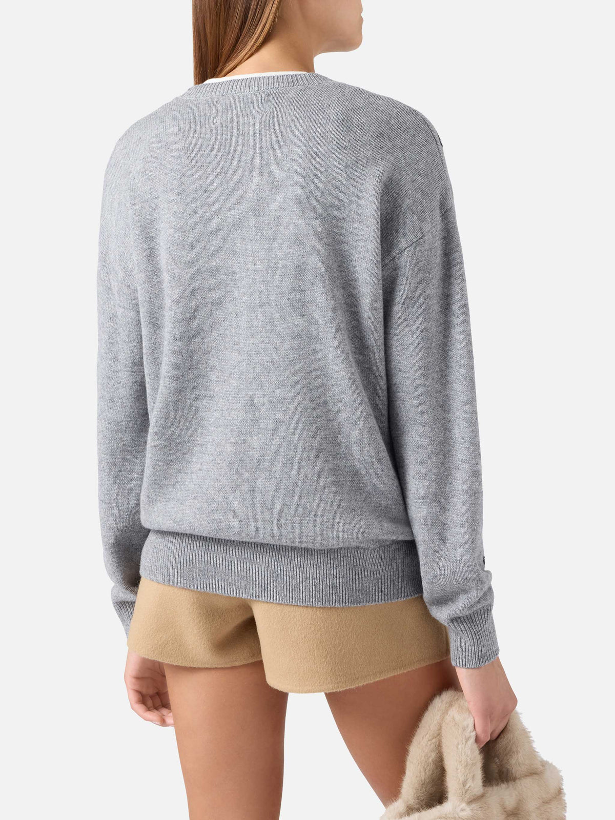 Grey Tessa wool and cashmere blend crewneck knit with Snoopy intarsia | Special edition