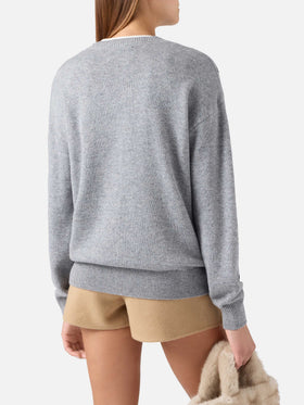 Grey Tessa wool and cashmere blend crewneck knit with Snoopy intarsia | Special edition