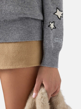 Grey Tessa wool and cashmere blend crewneck knit with Snoopy intarsia | Special edition